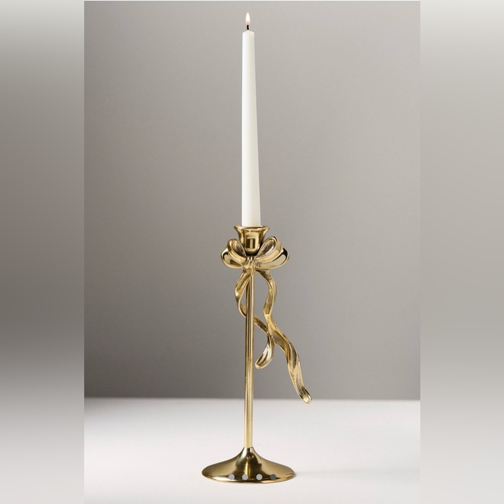 Anthropologie Gold Bow Metal Candleholder